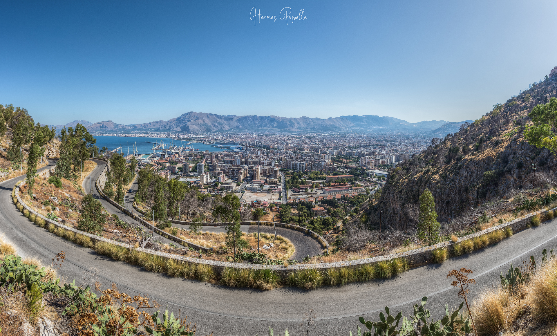 Climbing the hairpin bends of Monte Pellegrino