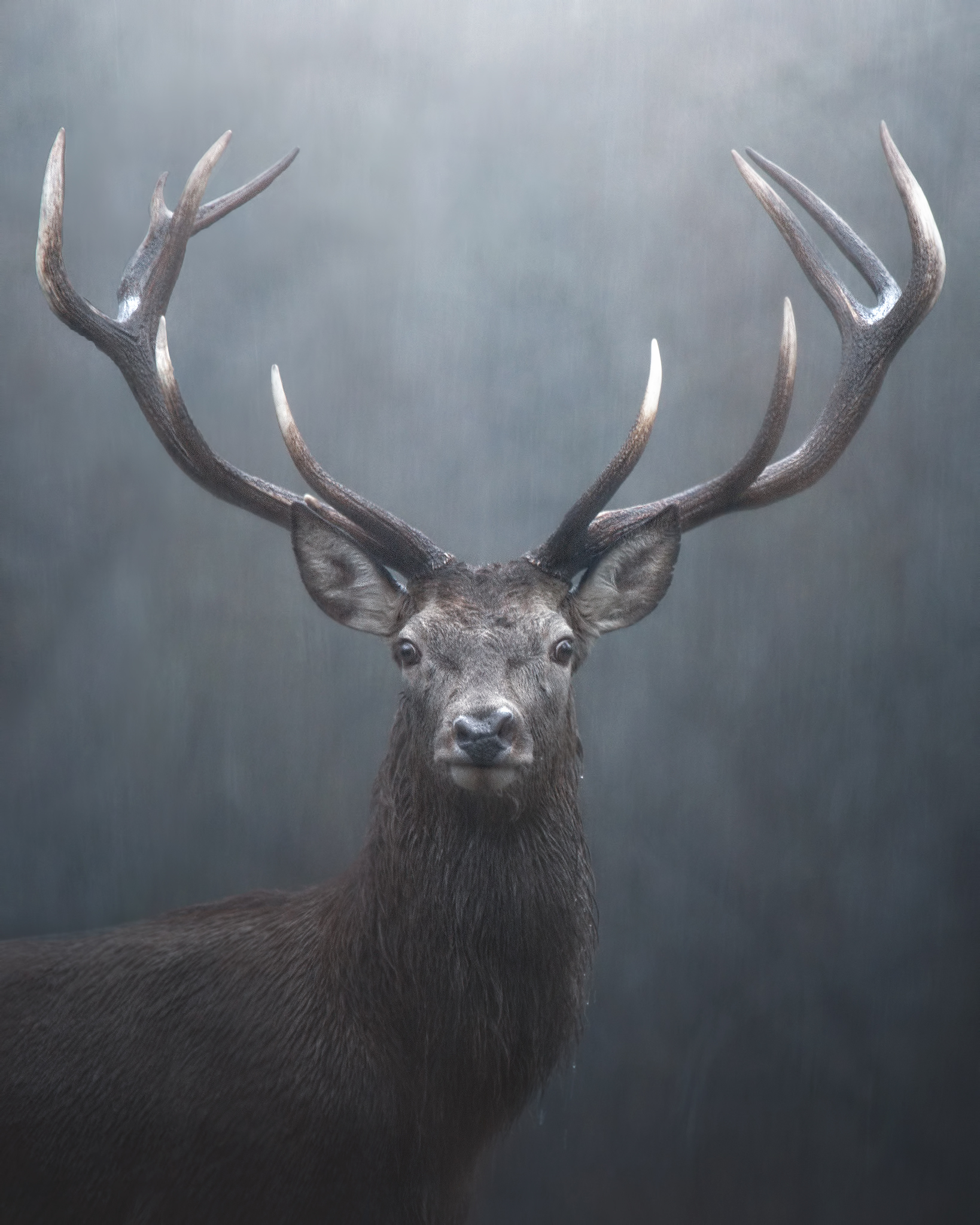 Deer, in the rain