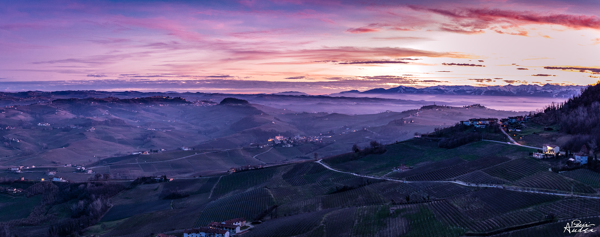 sunset on the Langhe