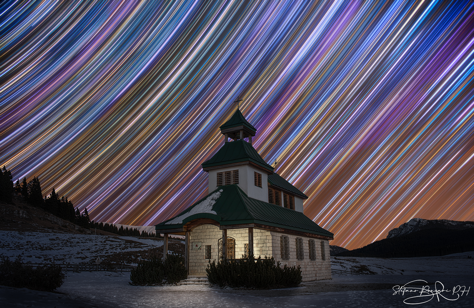 Startrail above the church