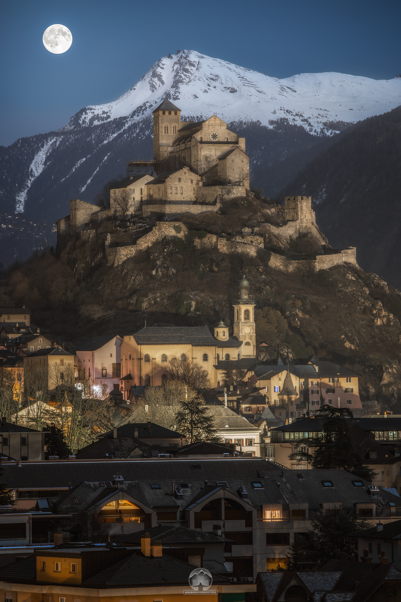 Sion - Chateau de Valère and the Super Moon