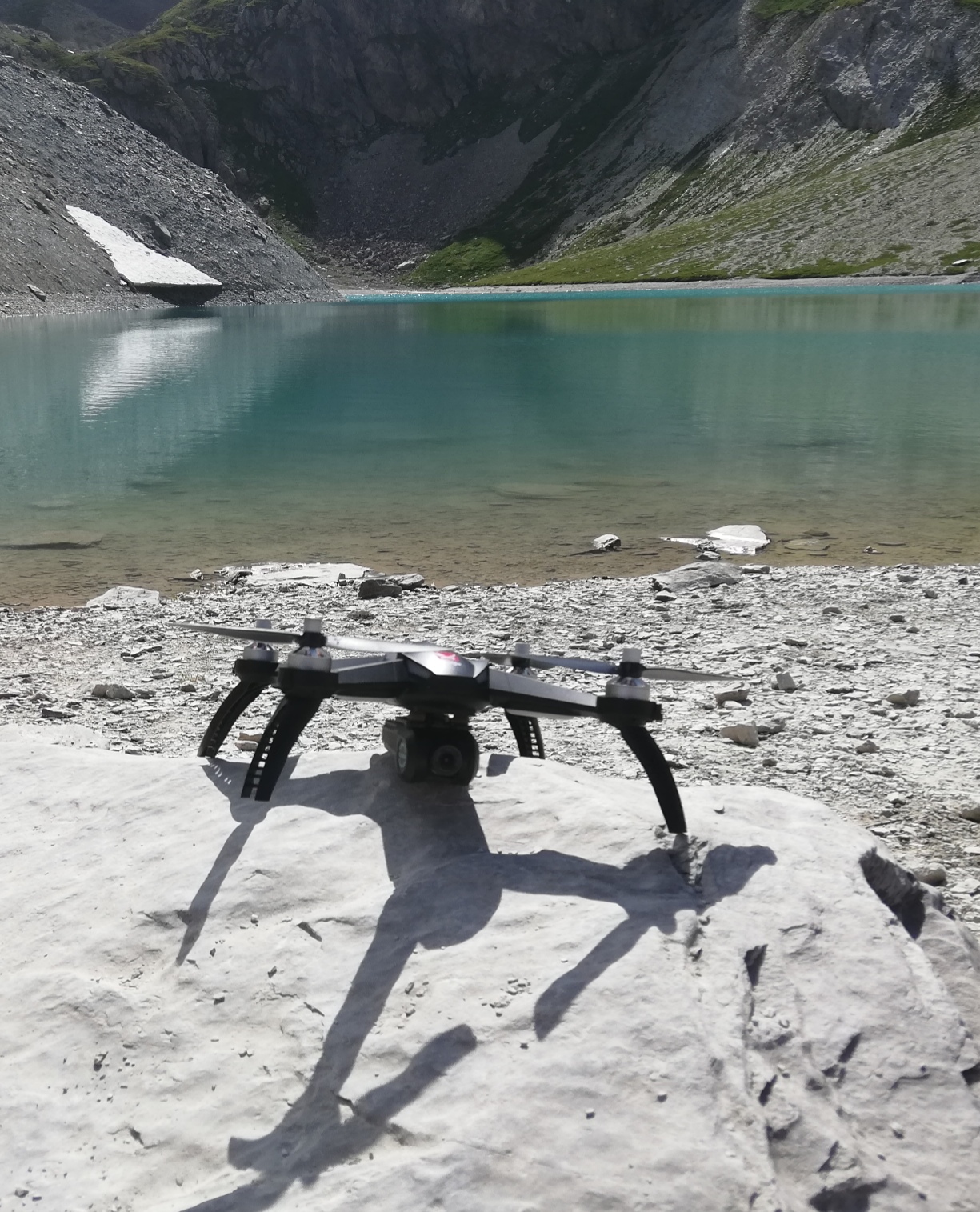 drone on mountain lake 2019