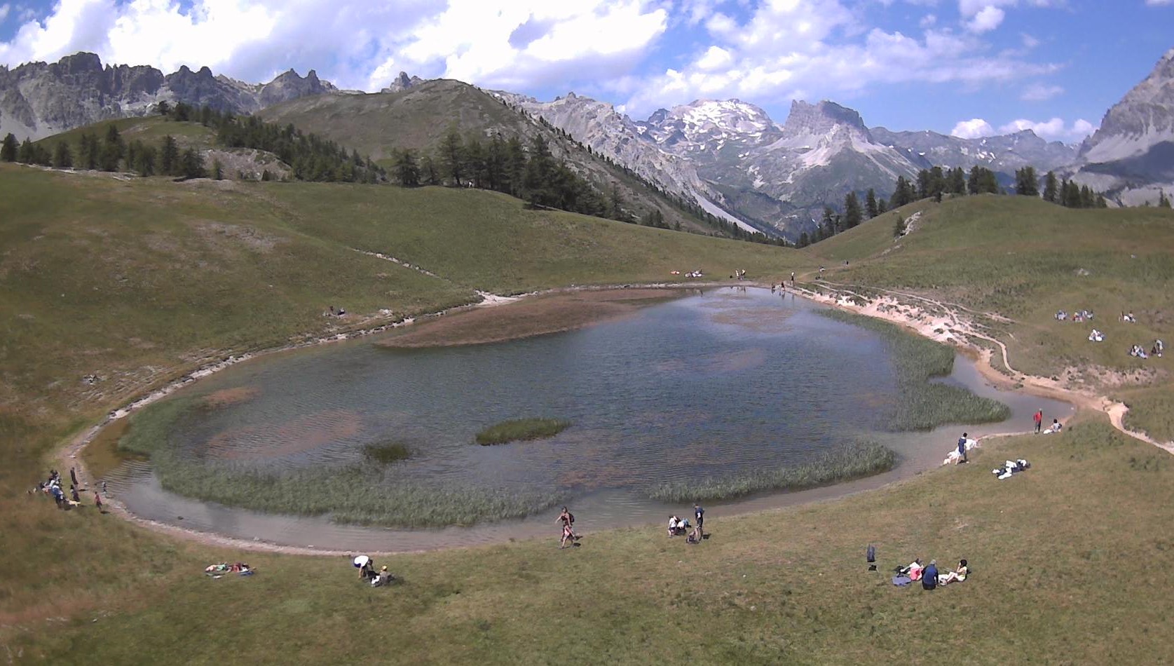 lake at high altitude filmed by drone