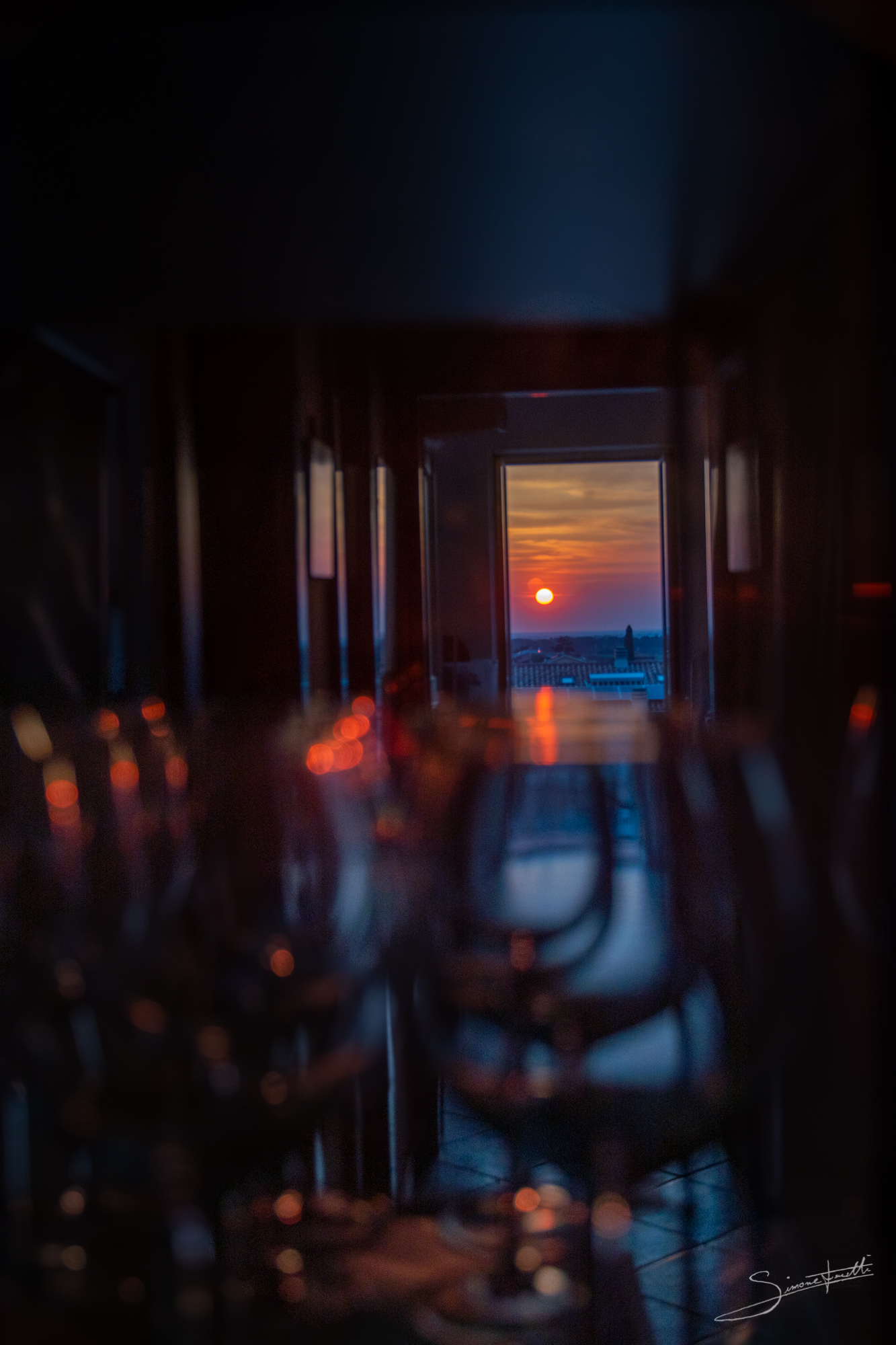 Sunset throght the glass