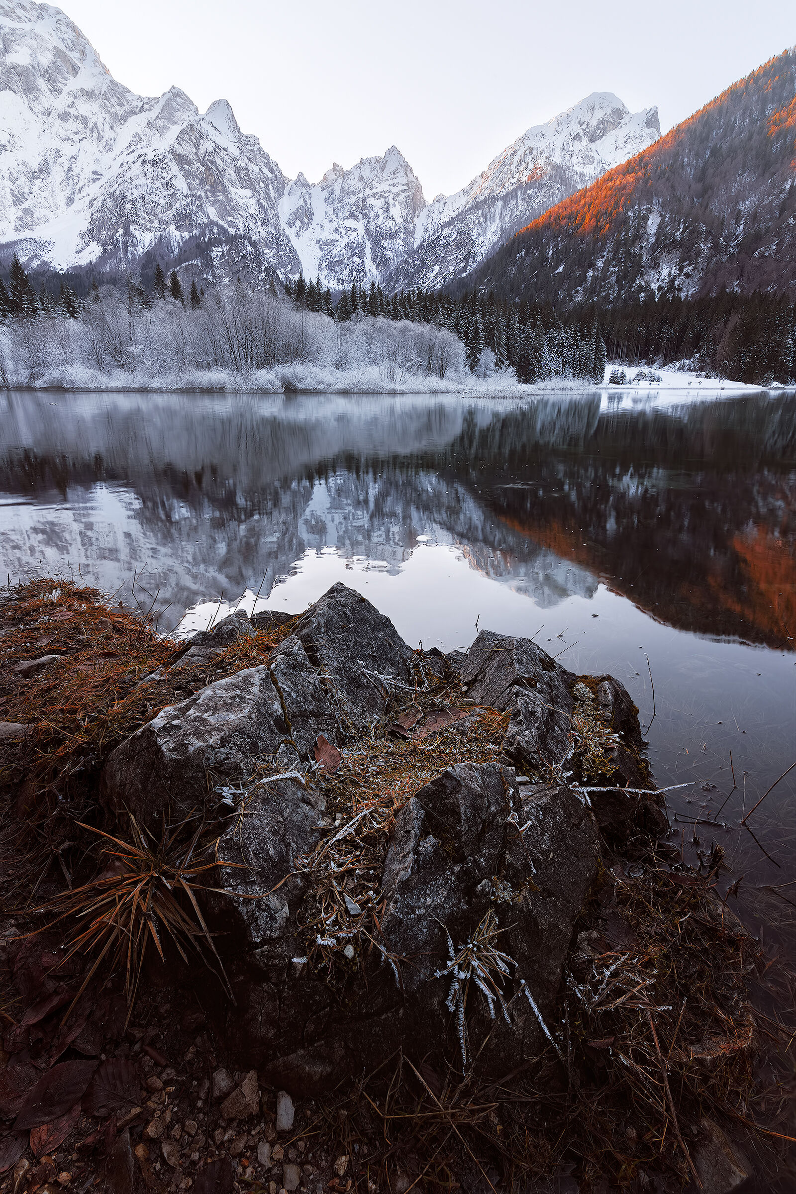 Sunrise at Fusine lakes.