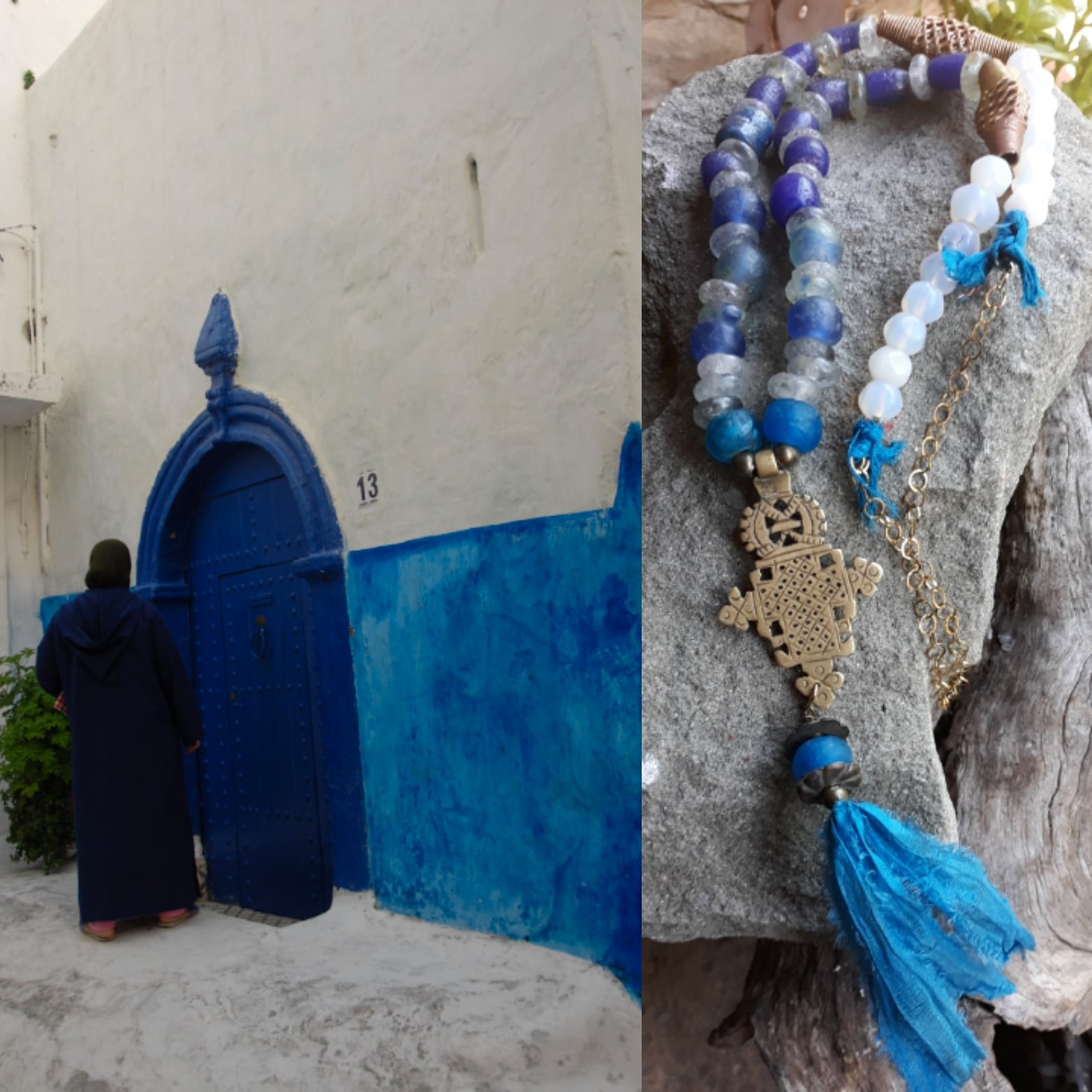 African glass beads Coptic cross