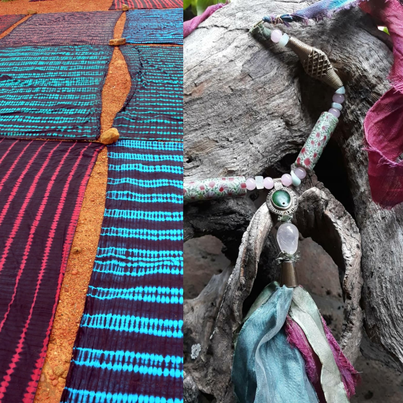 Old Millefiori trade beads sari silk