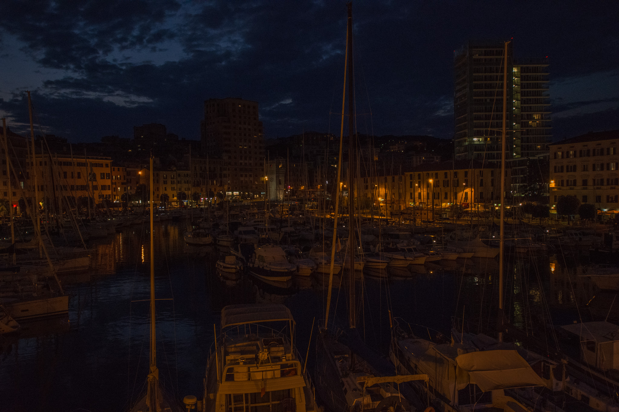 Port of Savona at night free hand