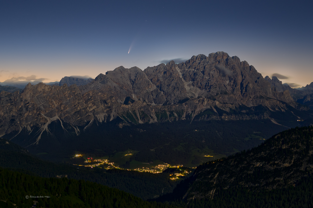The comet Neowise above Cortina d'Ampezzo, Dolomites