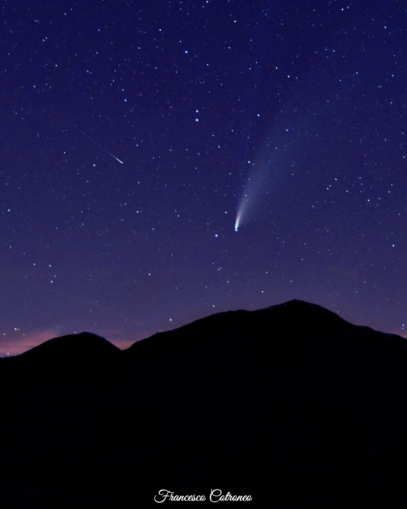 Comet neowise with shooting star