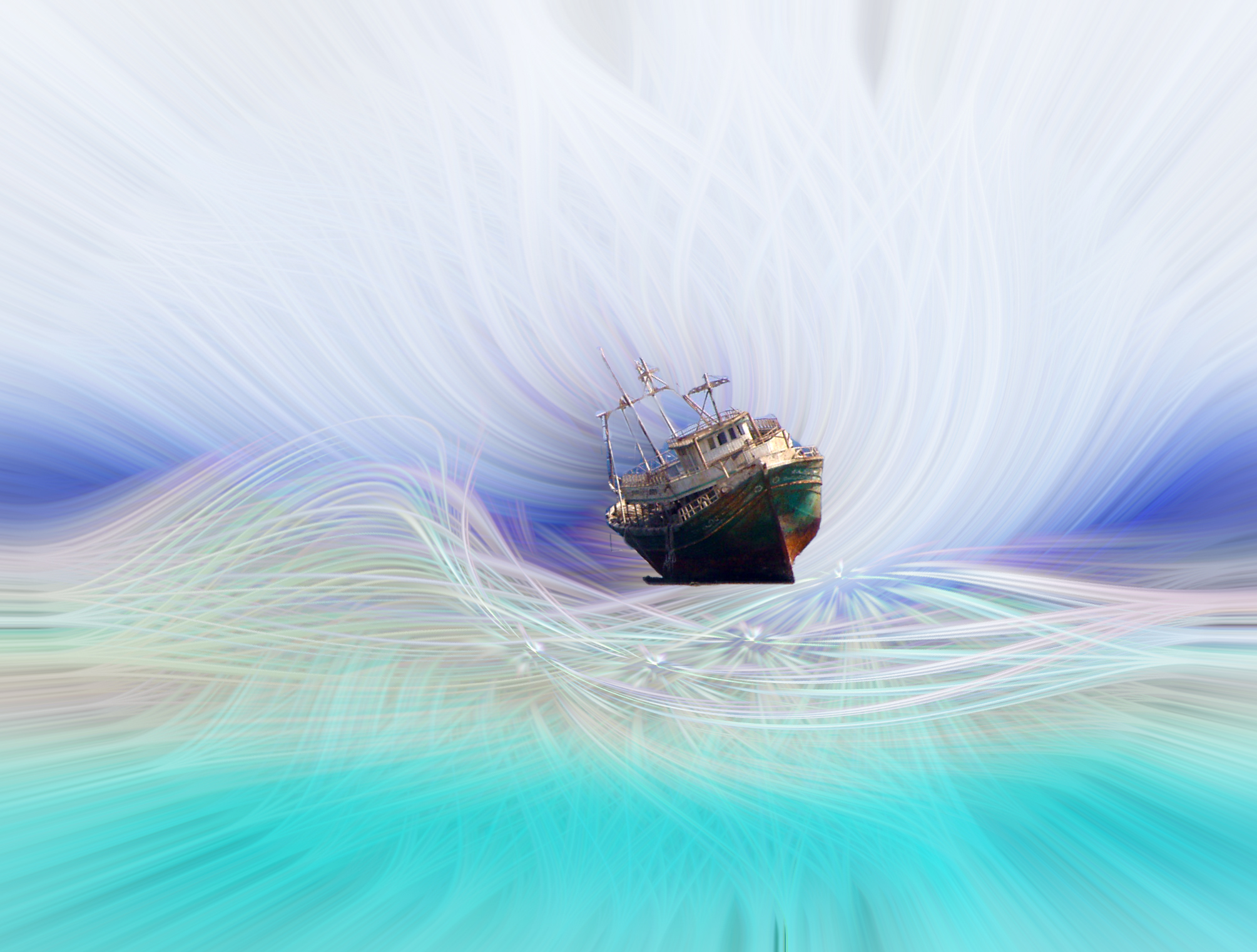 beached in the waves