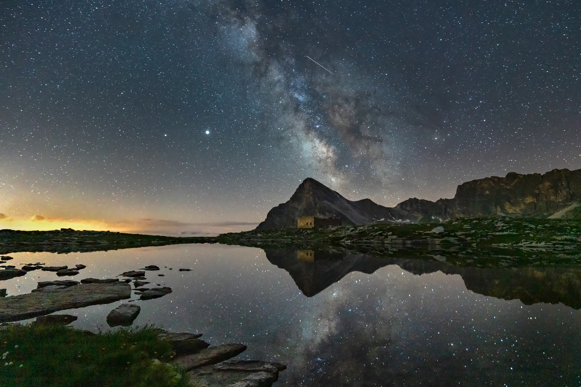 Lake Camoscere, Mount Chersogno and Milky Way