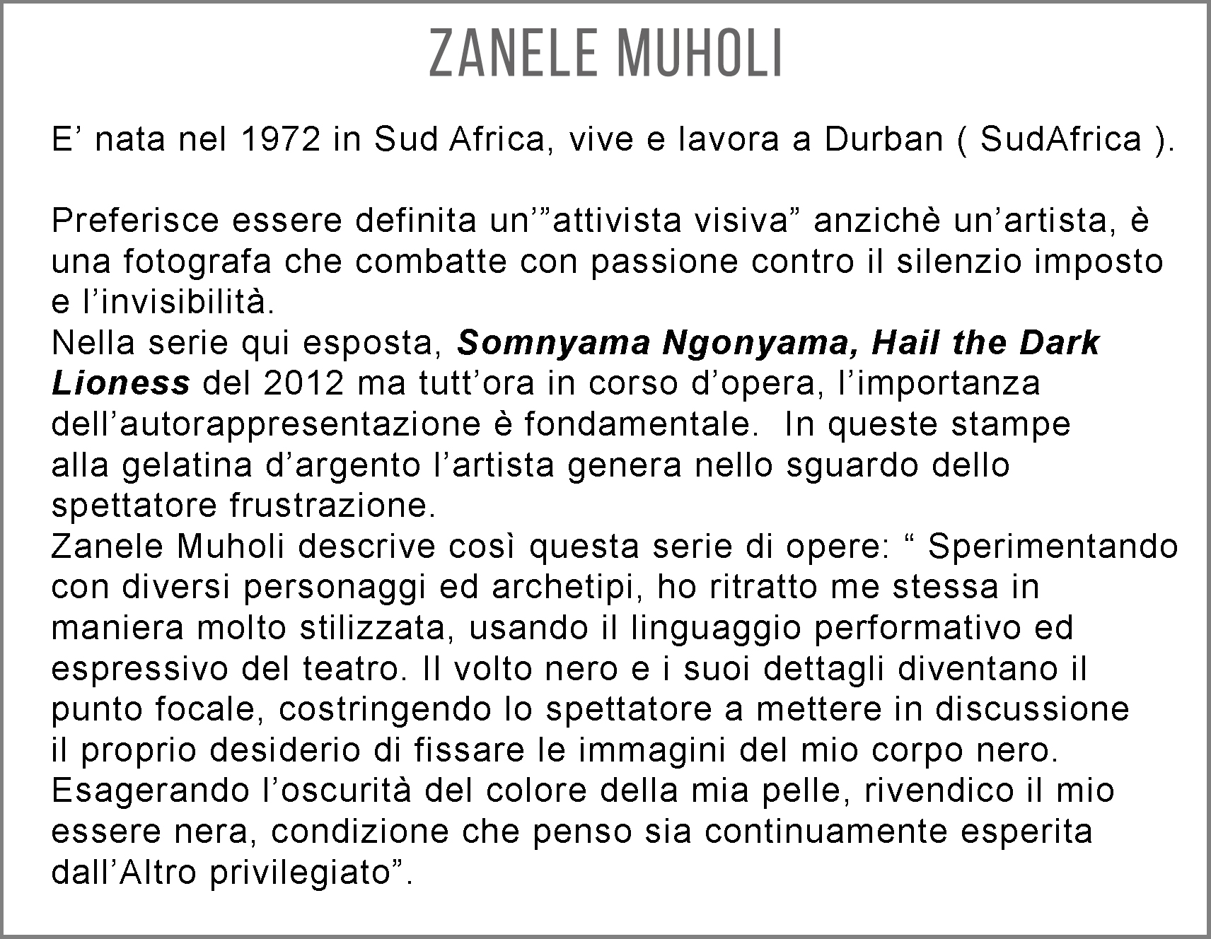 2019 Venezia,58. Esp. Intern. d'Arte/perf.Zanele Muholi