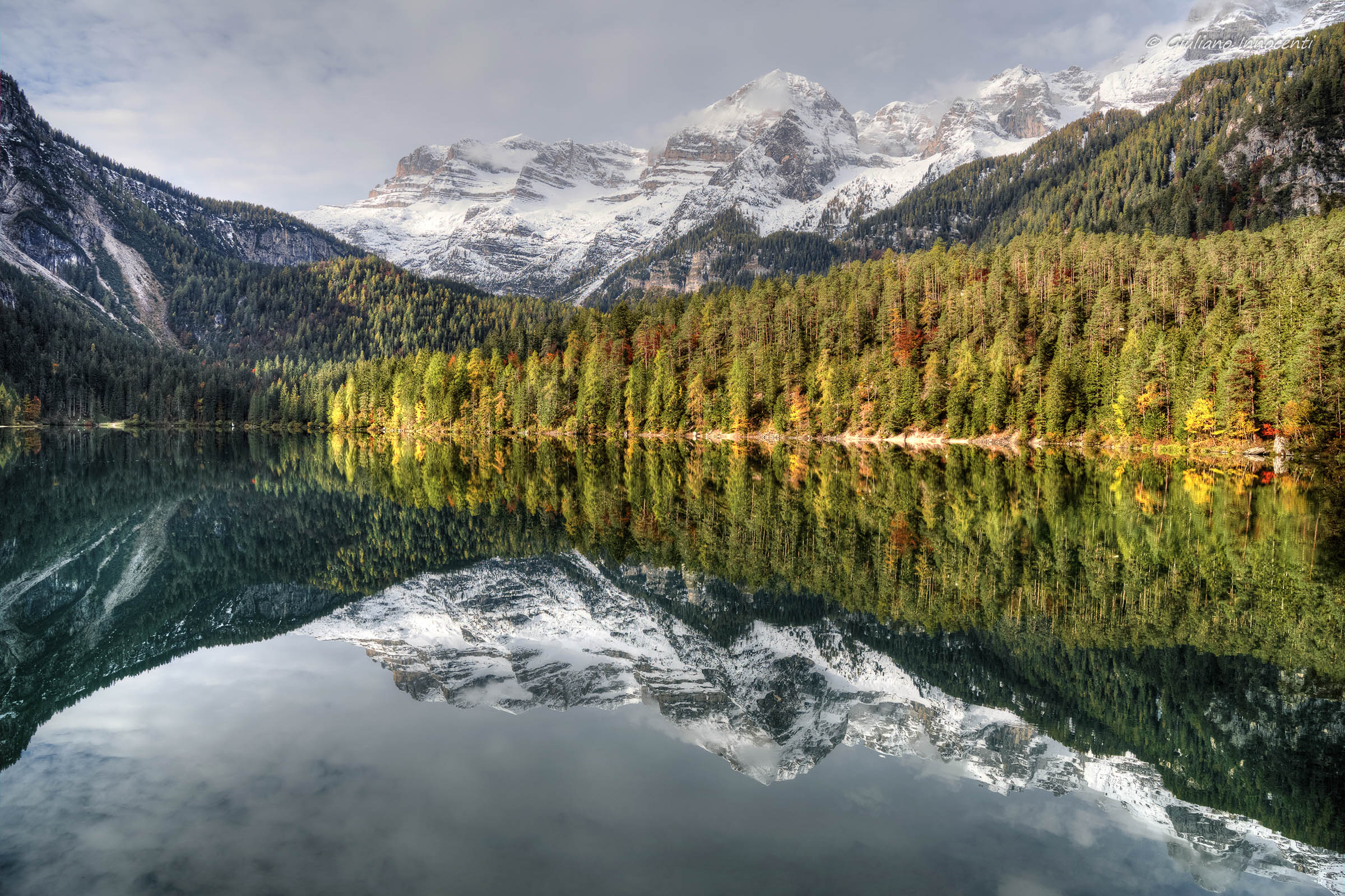 The lake lights up in colors....