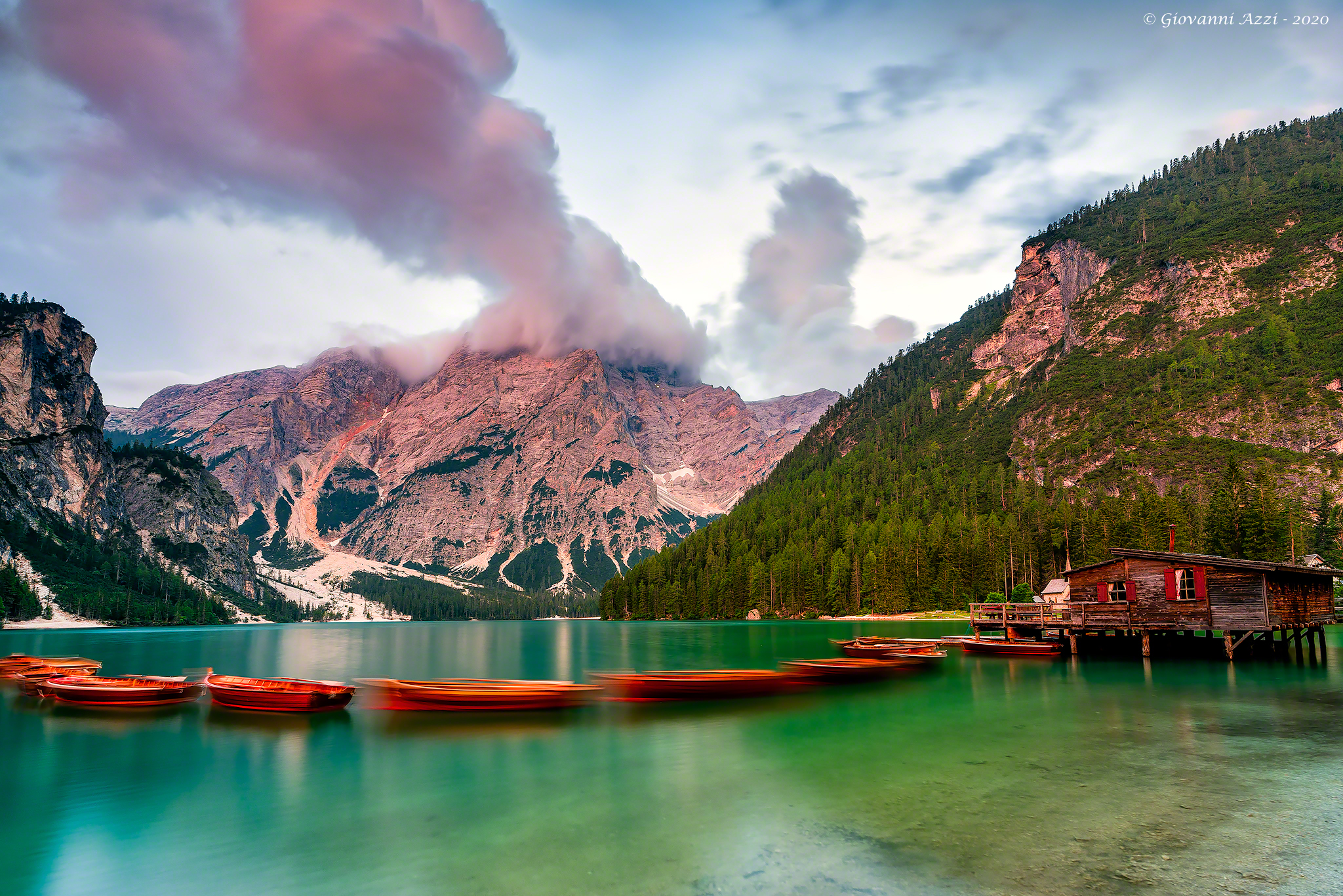 Erductive sunset at Lake Braies