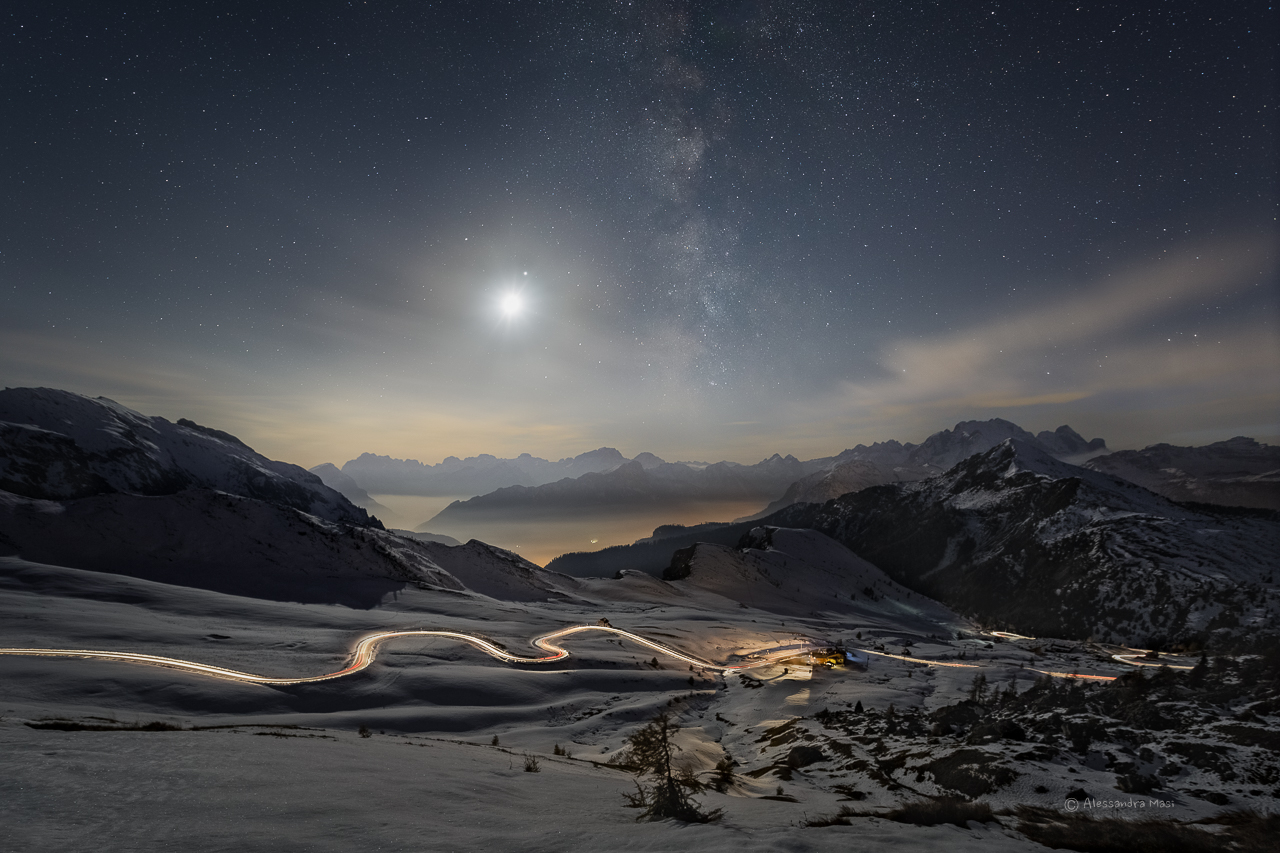 Luna Giove Saturno e Via Lattea