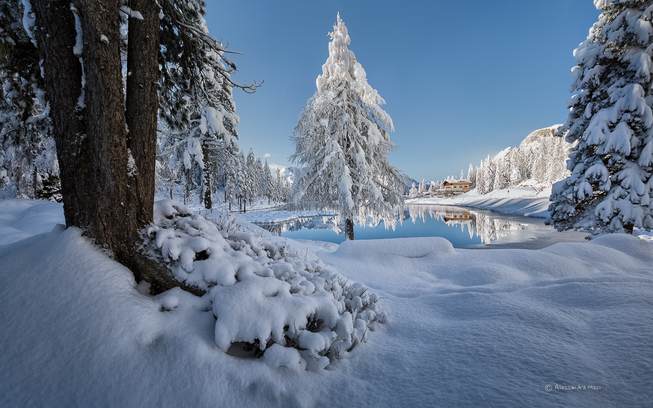 First snowfall at Lake Antorno
