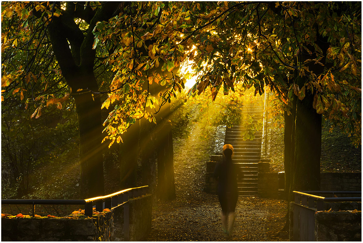 running up the stairs