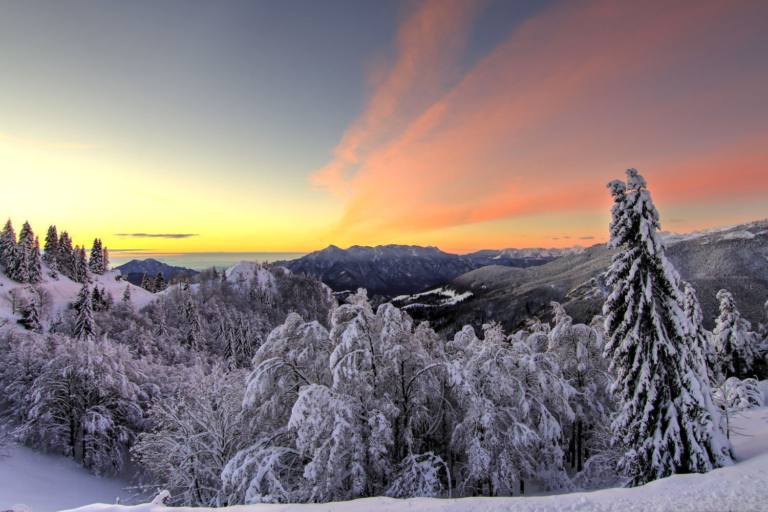 Sunrise after snowfall