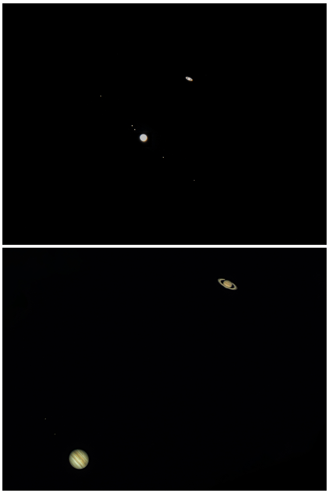 Abbraccio tra Giove e Saturno: fotocamera vs telecamera