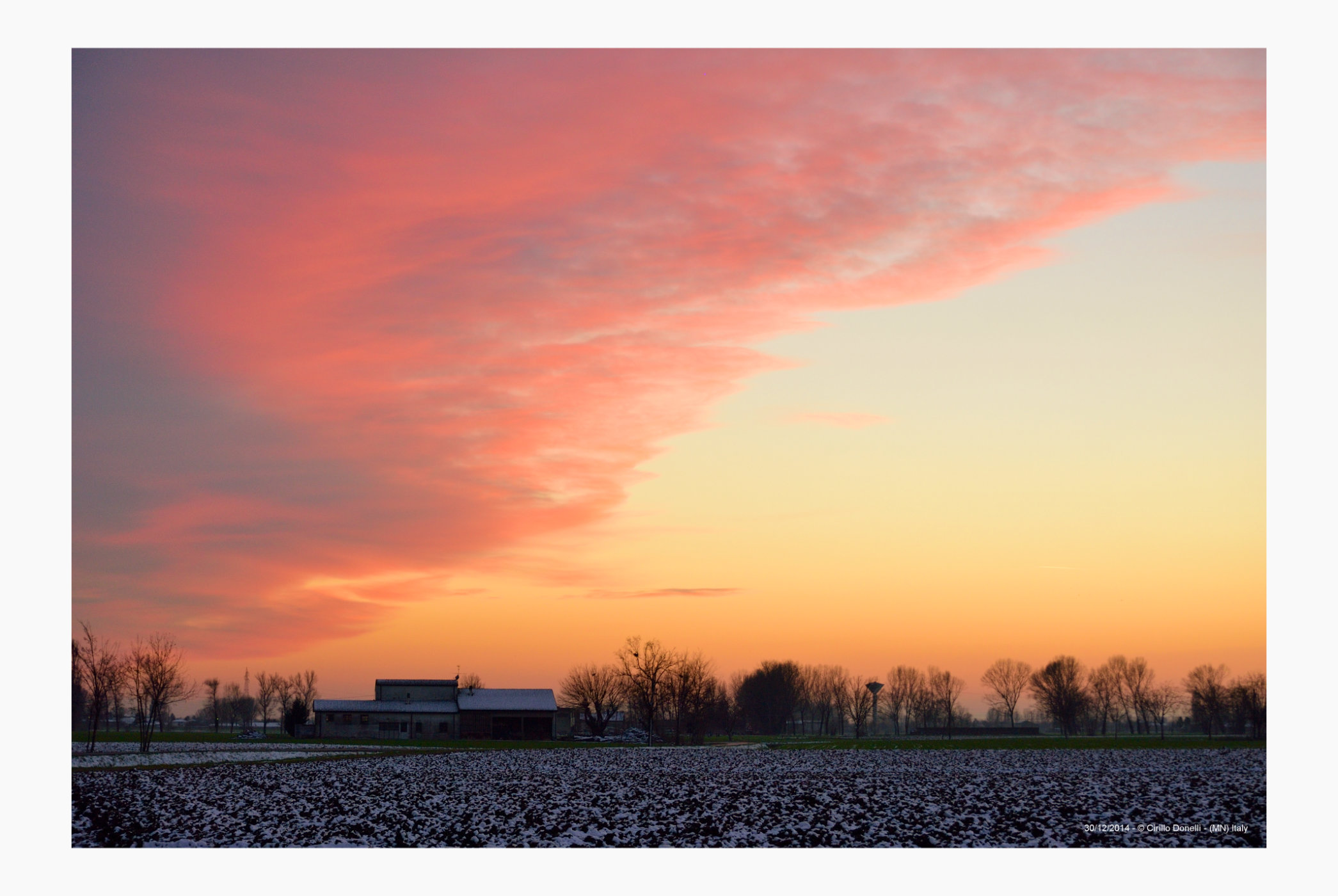 At sunset in winter.