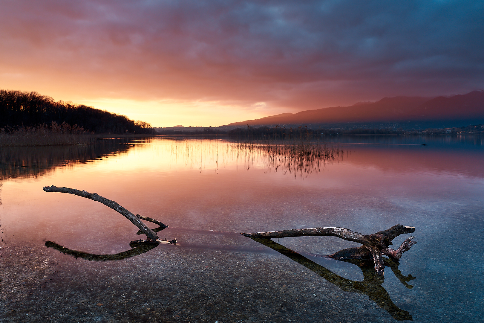 Lake Pusiano at sunset