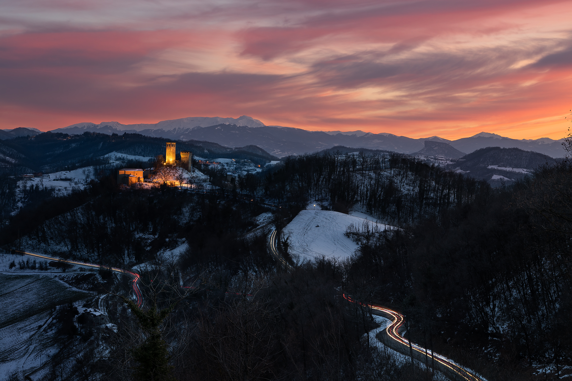 Sarzano Castle at sunset