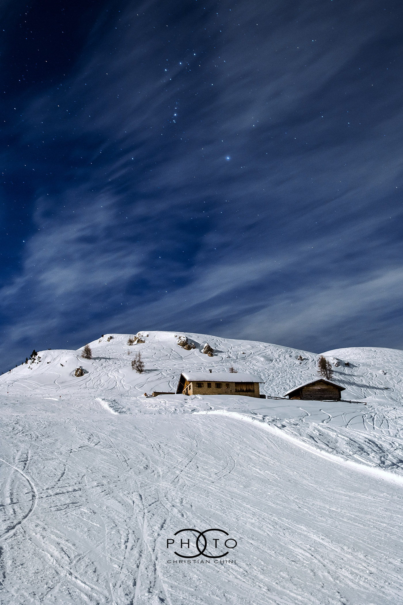 Full moon, snow and stars
