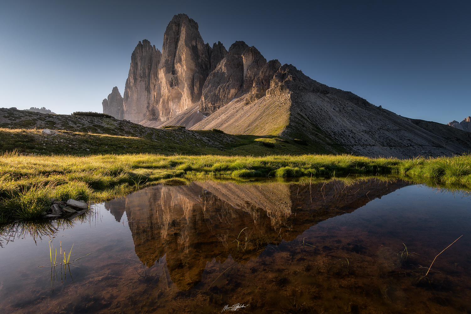 Le Tre Cime poco dopo l'alba