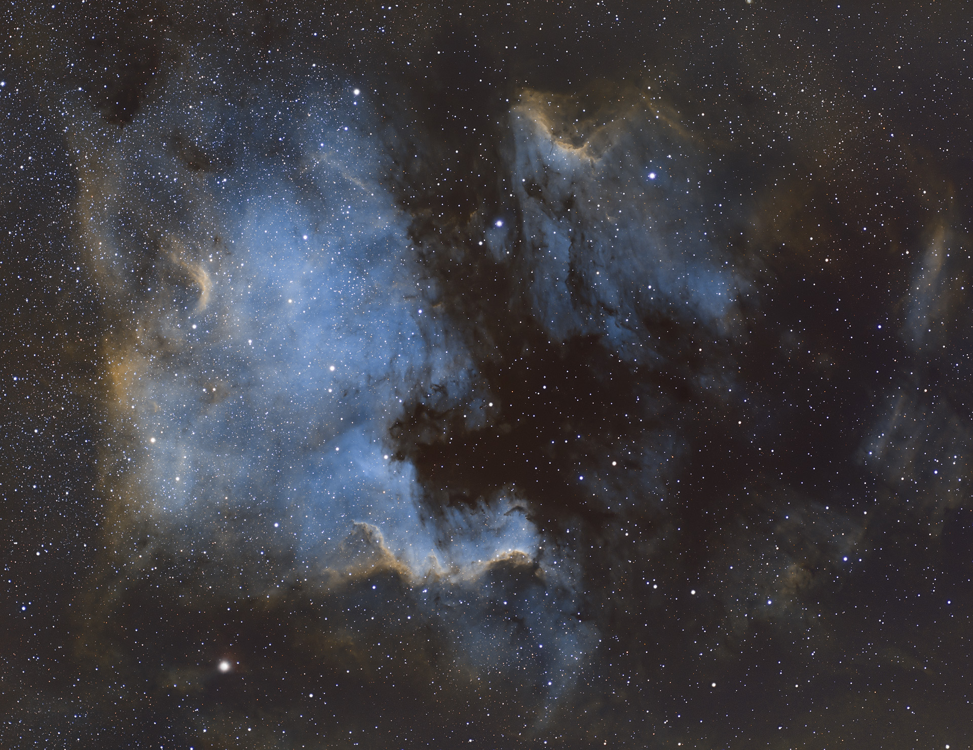 Wide field on the North American and Pelican nebulae