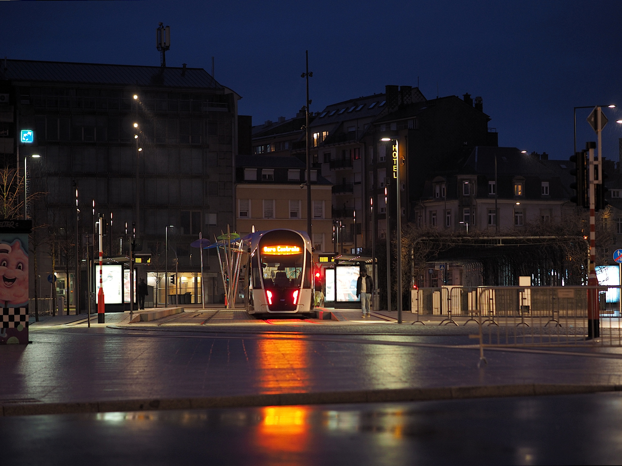 rainy tram station