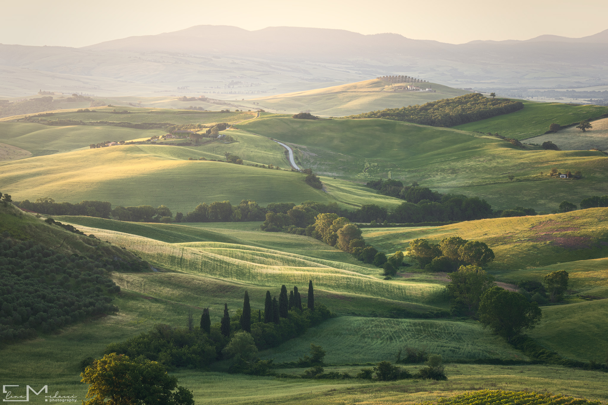 La sinuosità delle colline della Val d'Orcia