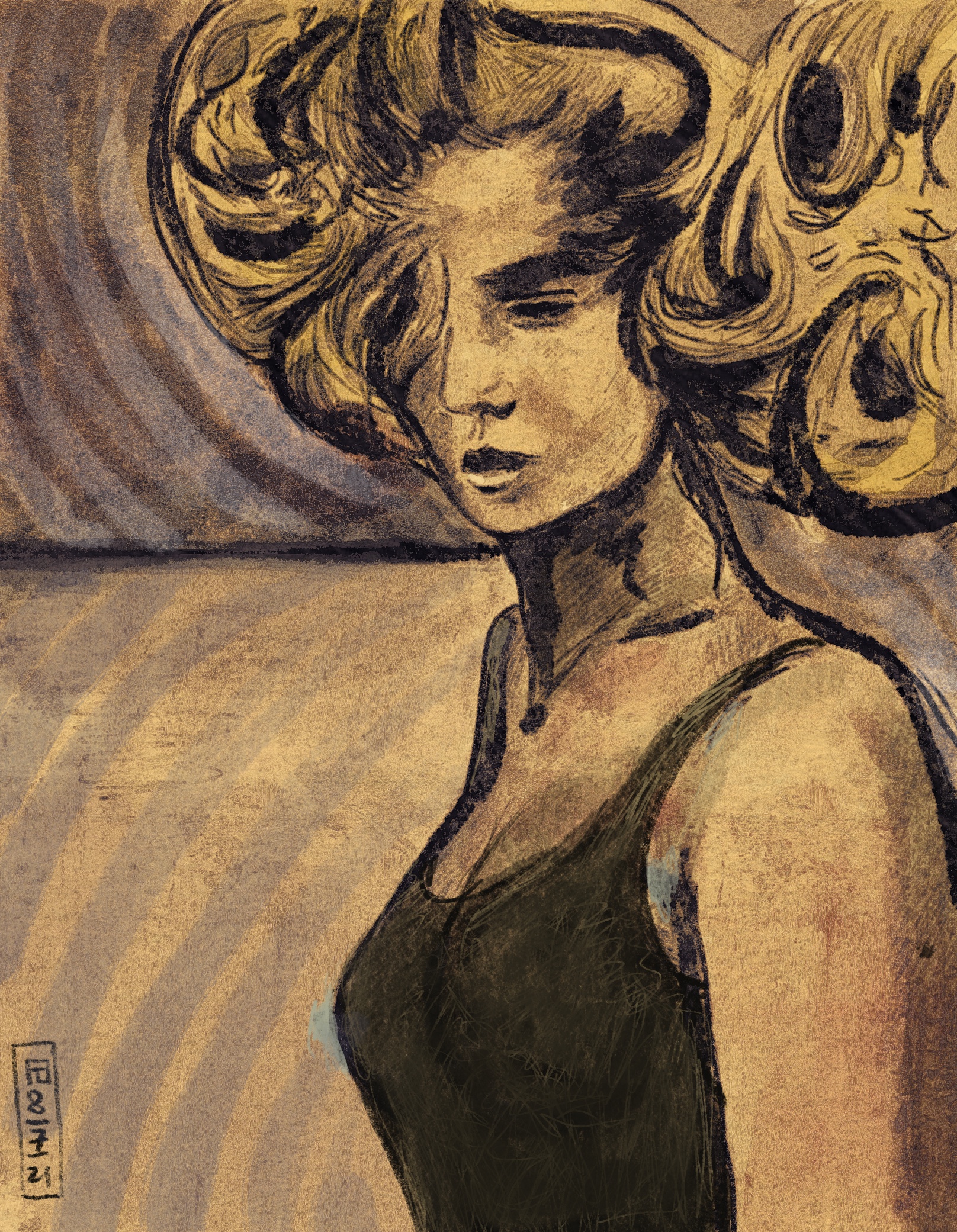 Donna con capelli al vento