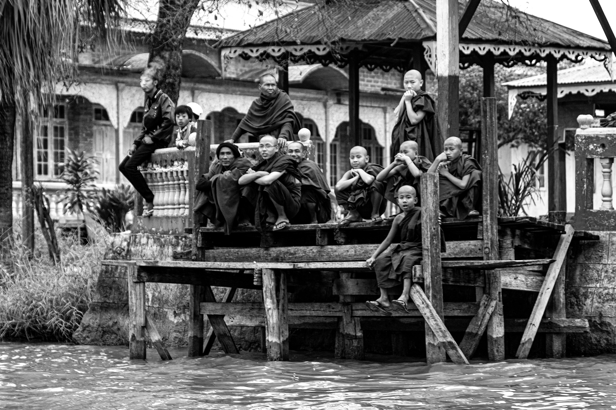 At the stop of the......  boat, on Lake Inle