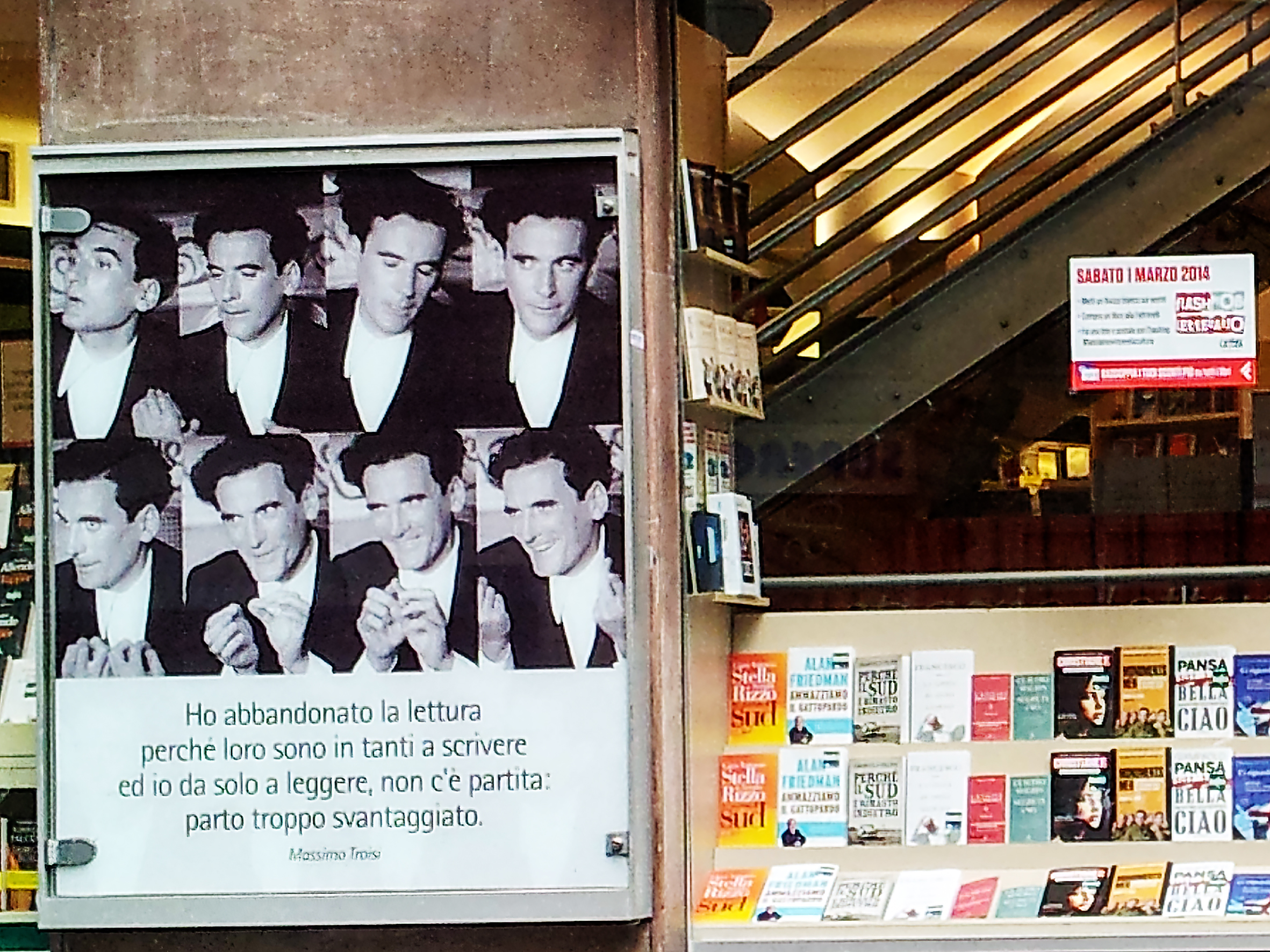 Frase di M. Troisi - Pubblicità ingresso Feltrinelli