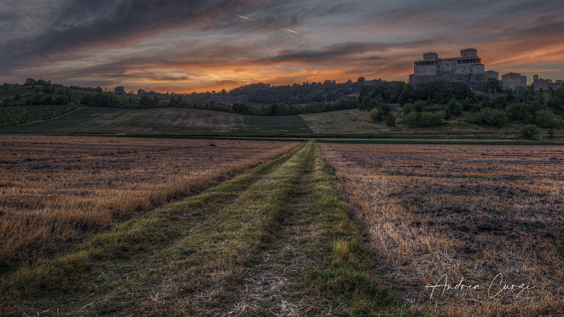 Sunset over the countryside of Torrechiara