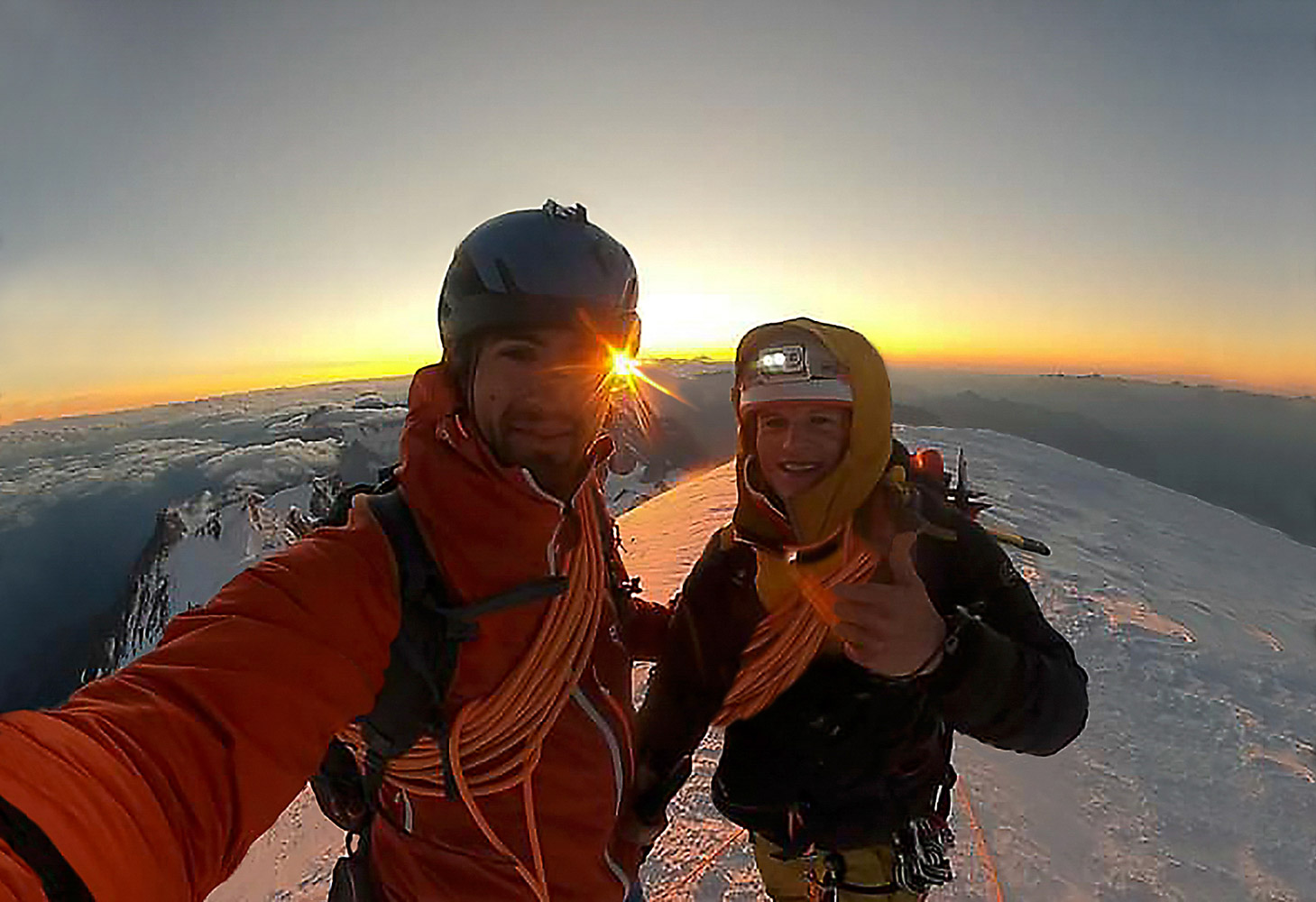 Waiting for the sunrise on the summit of M. Bianco at 4810 m