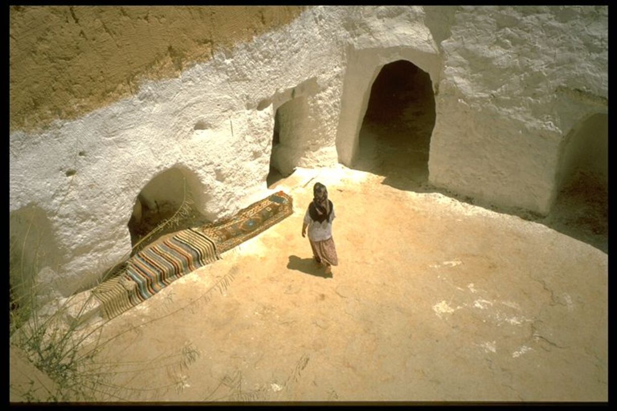 Woman in Tunisian desert house