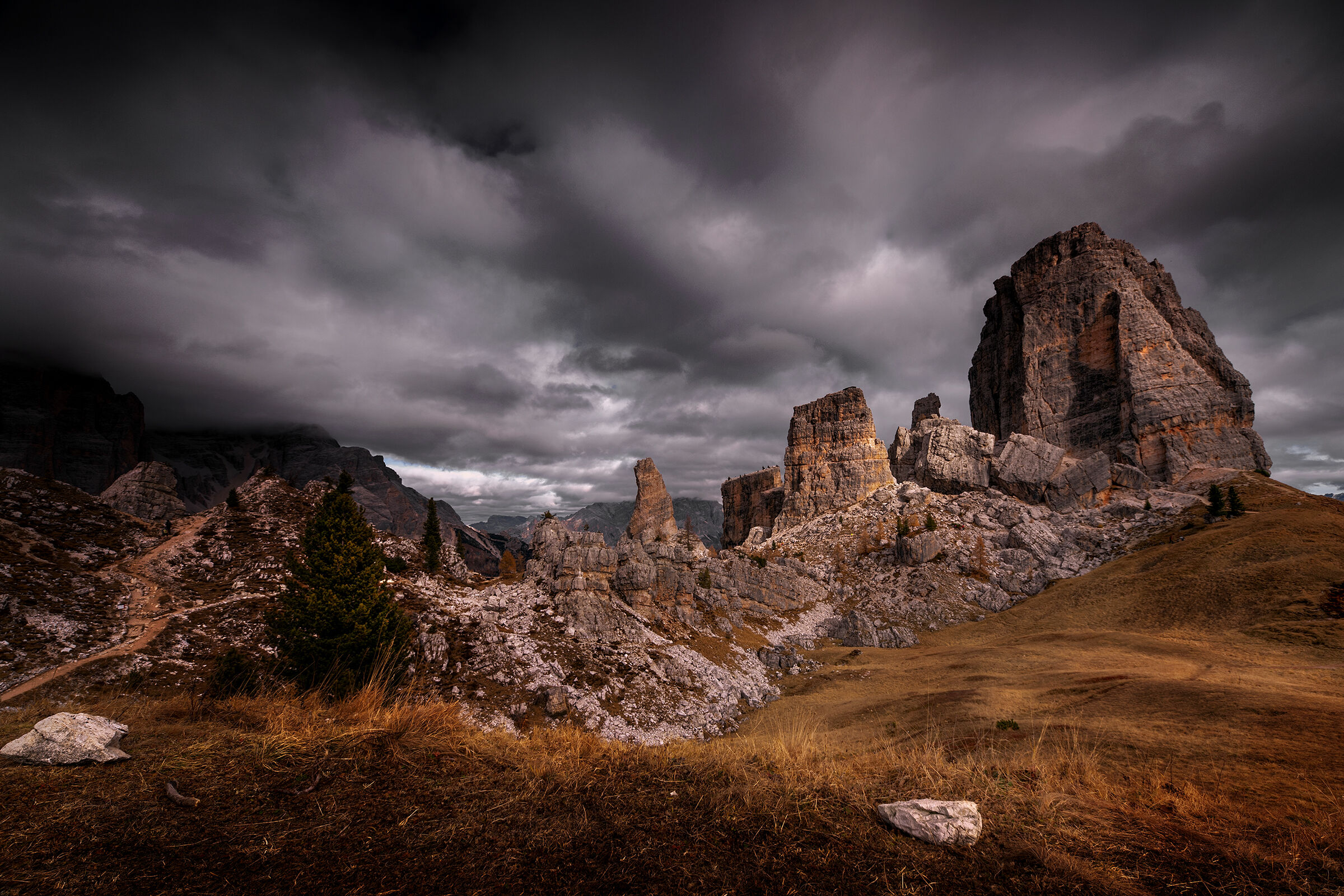 Five towers and many clouds