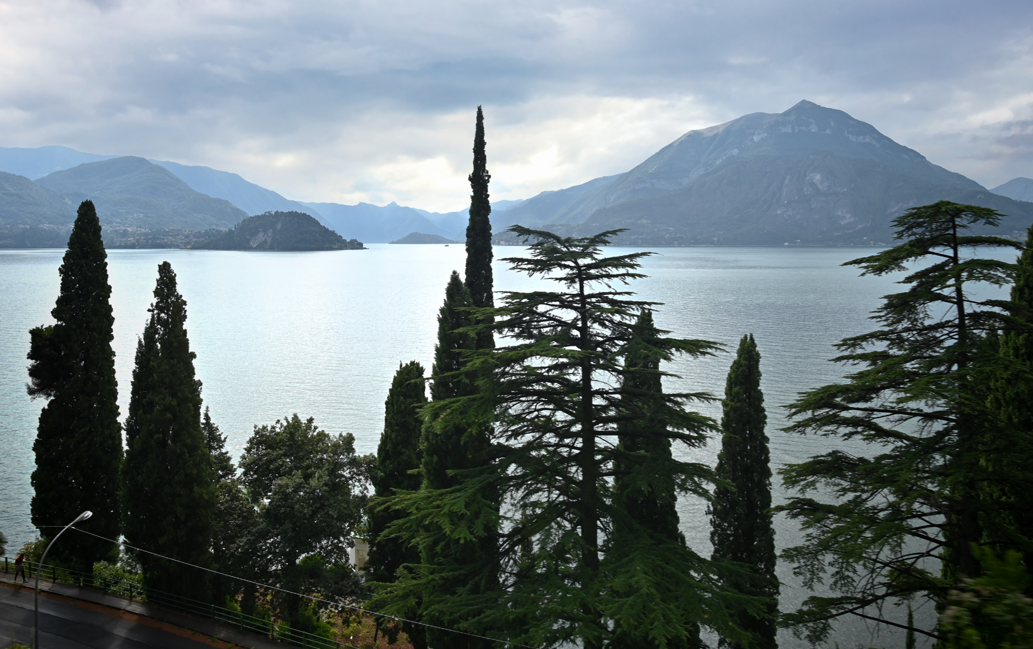 Bellagio in the background observed from the running train