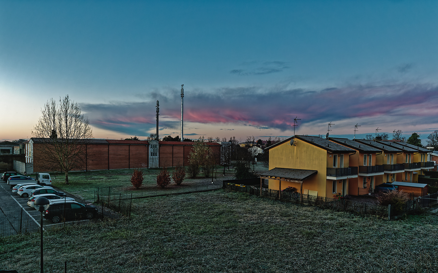 Winter is coming. First frozen meadows at dawn.