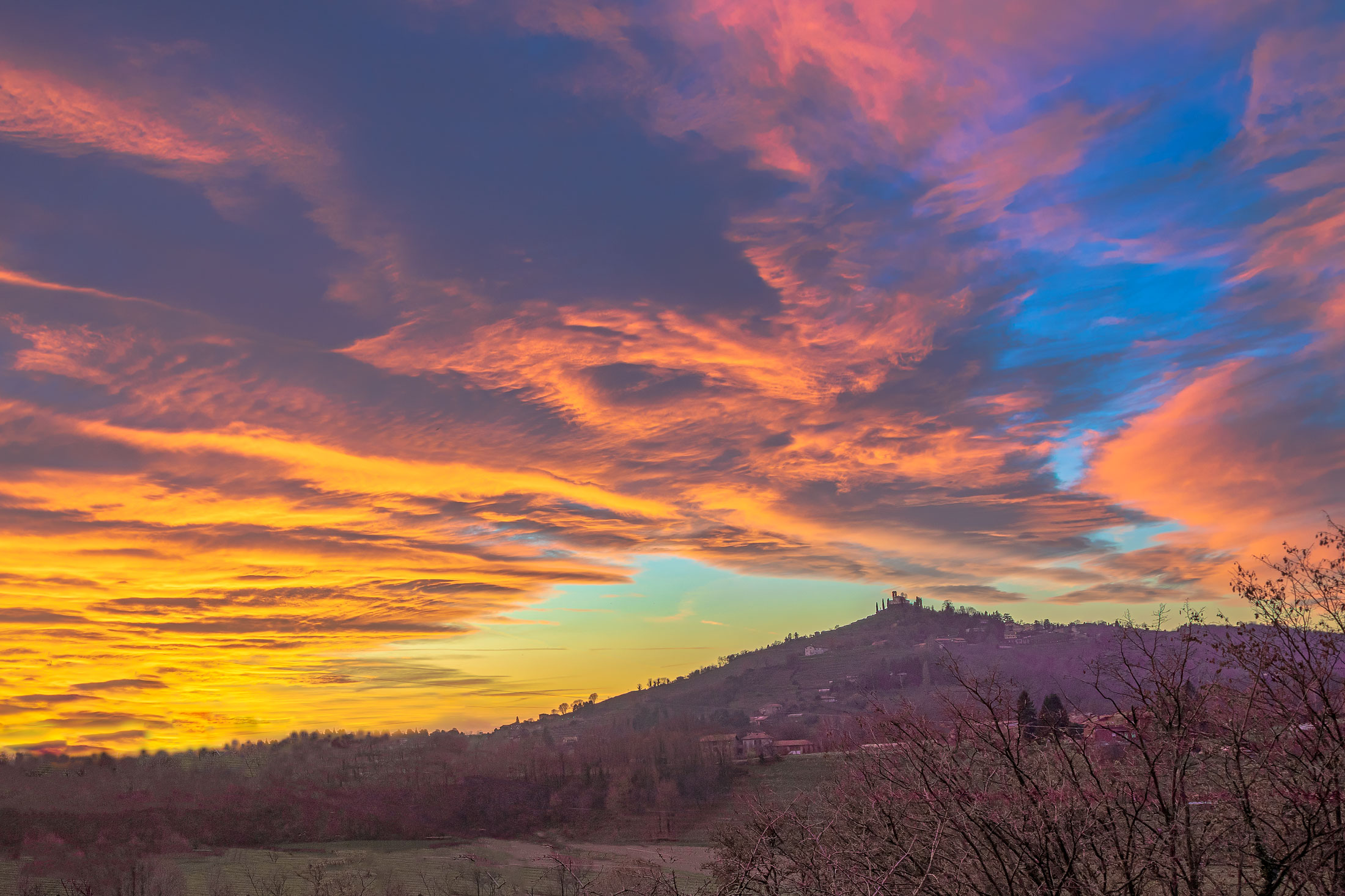 The sky is colored after sunset