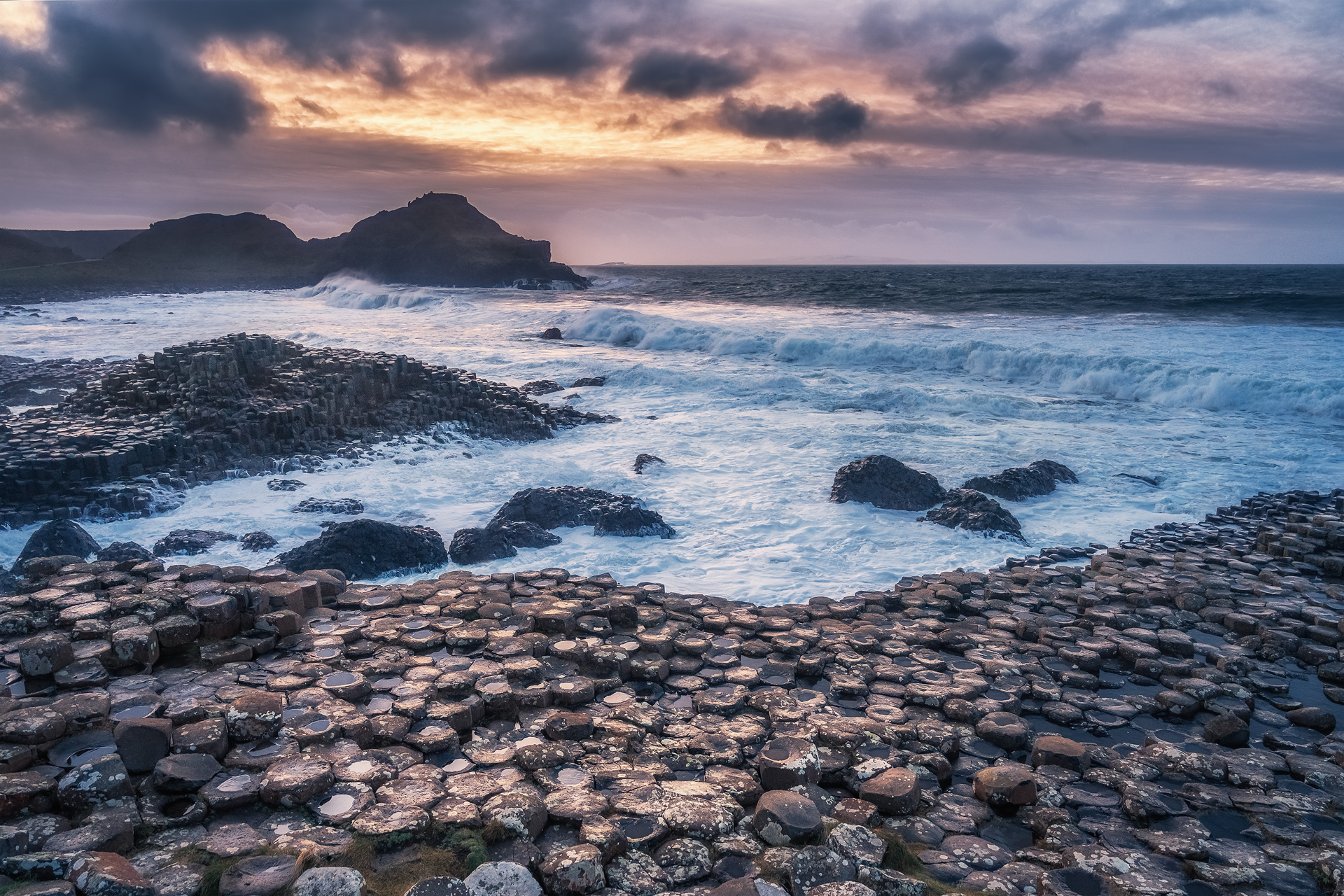 Last lights on the Giant's Causeway