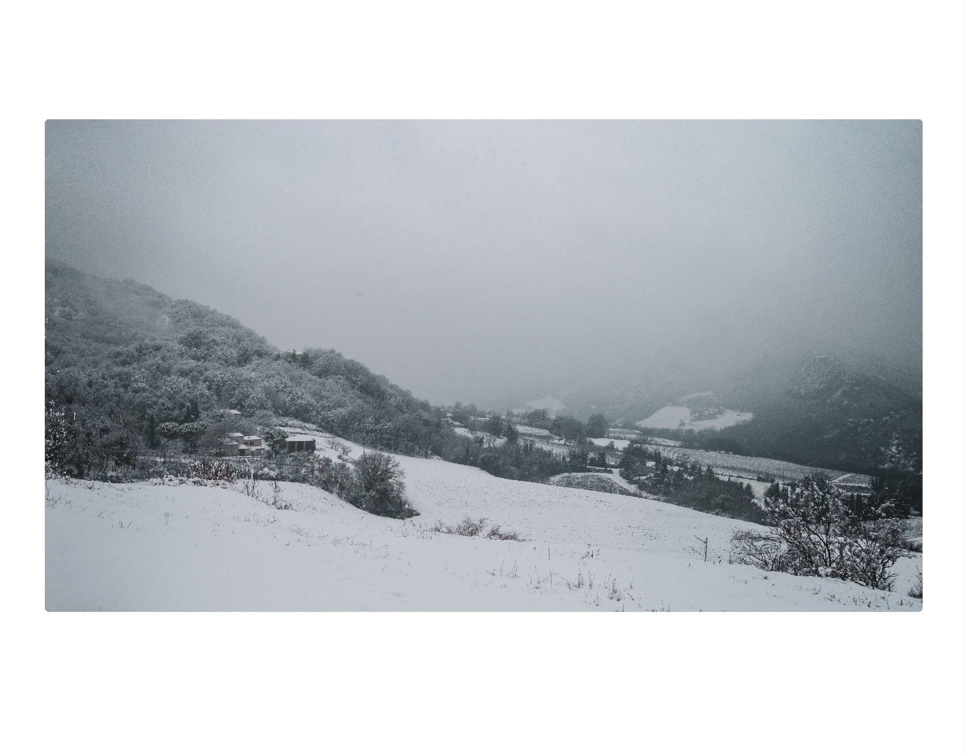 "It snows; The air is teeming with white"