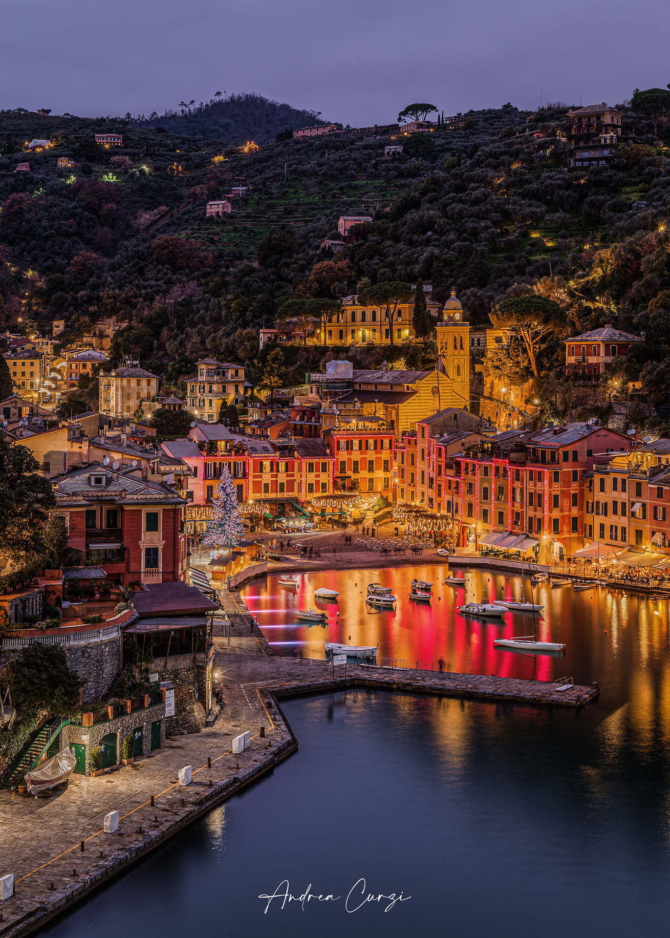 Vista su Portofino a Natale