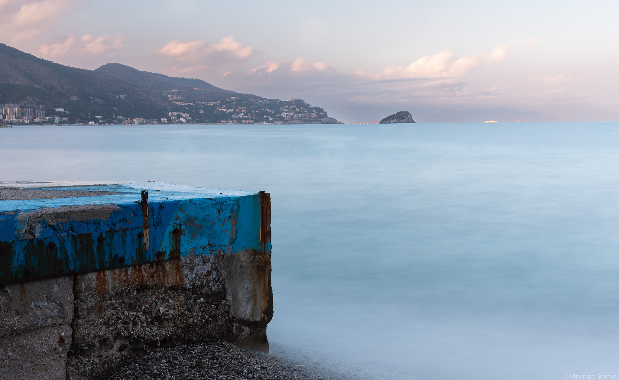 Islet of Bergeggi seen from the beach of Noli