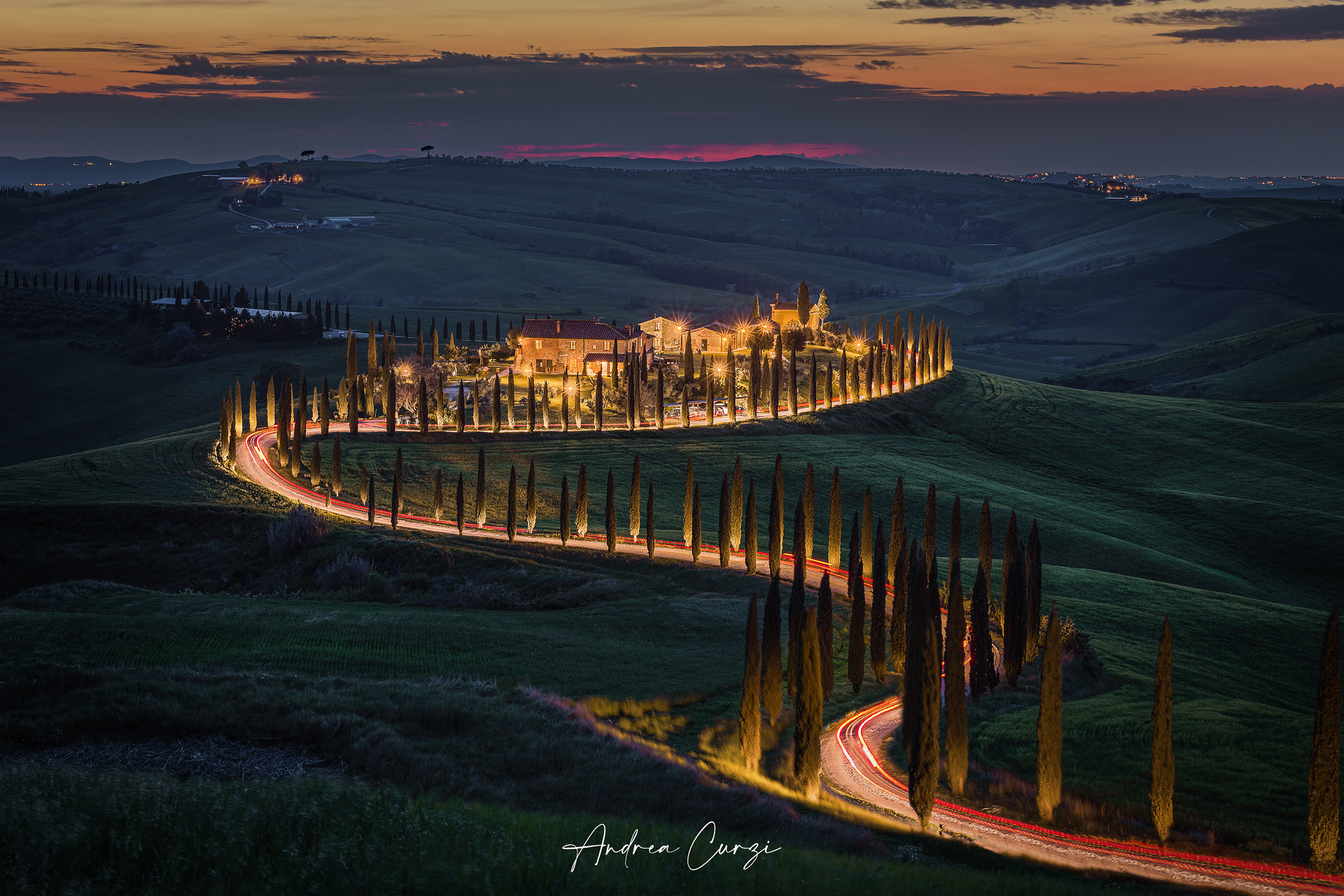 The twilight at the farmhouse Baccoleno - Val D'orcia