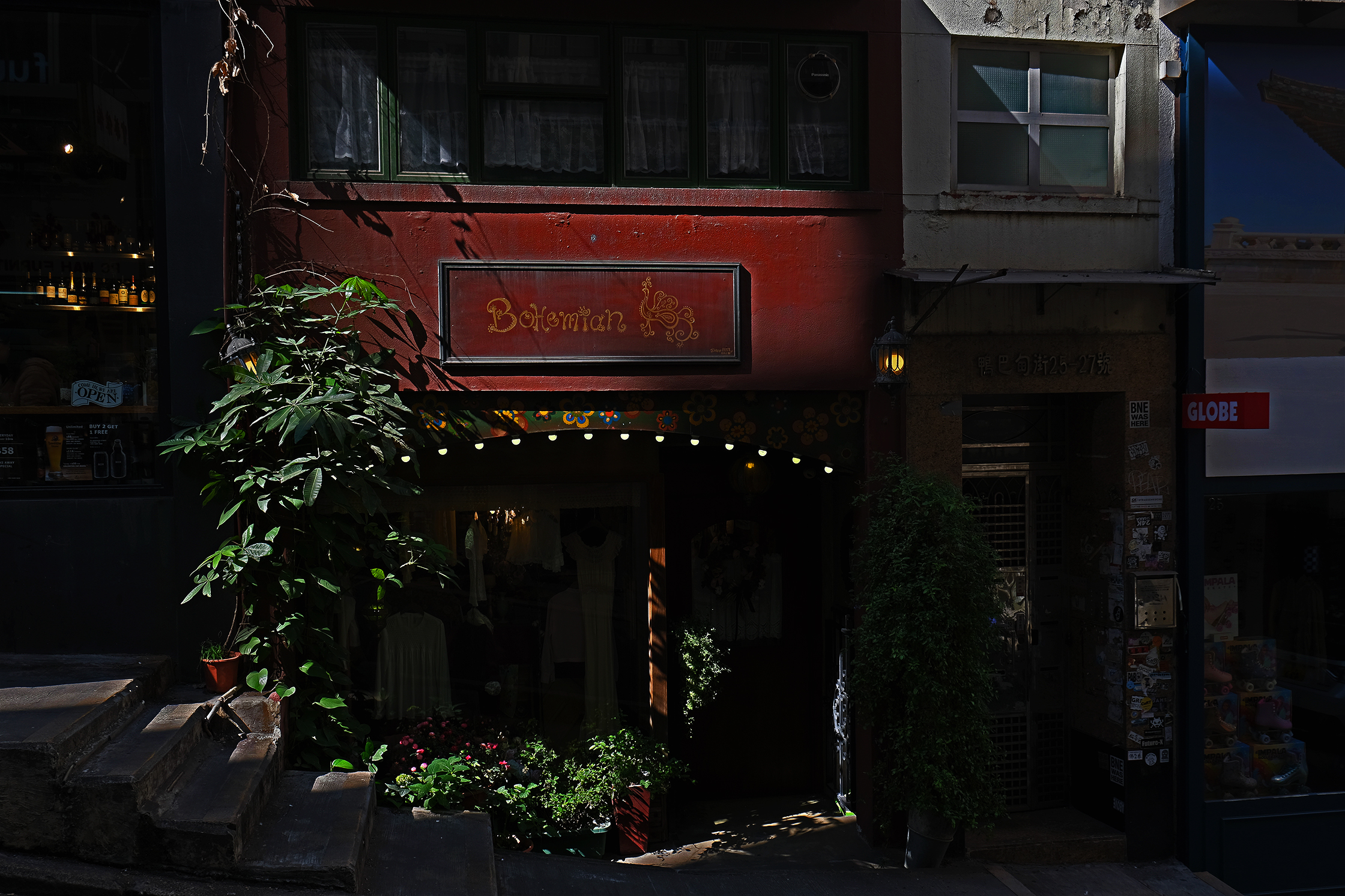 in the shade of skyscrapers