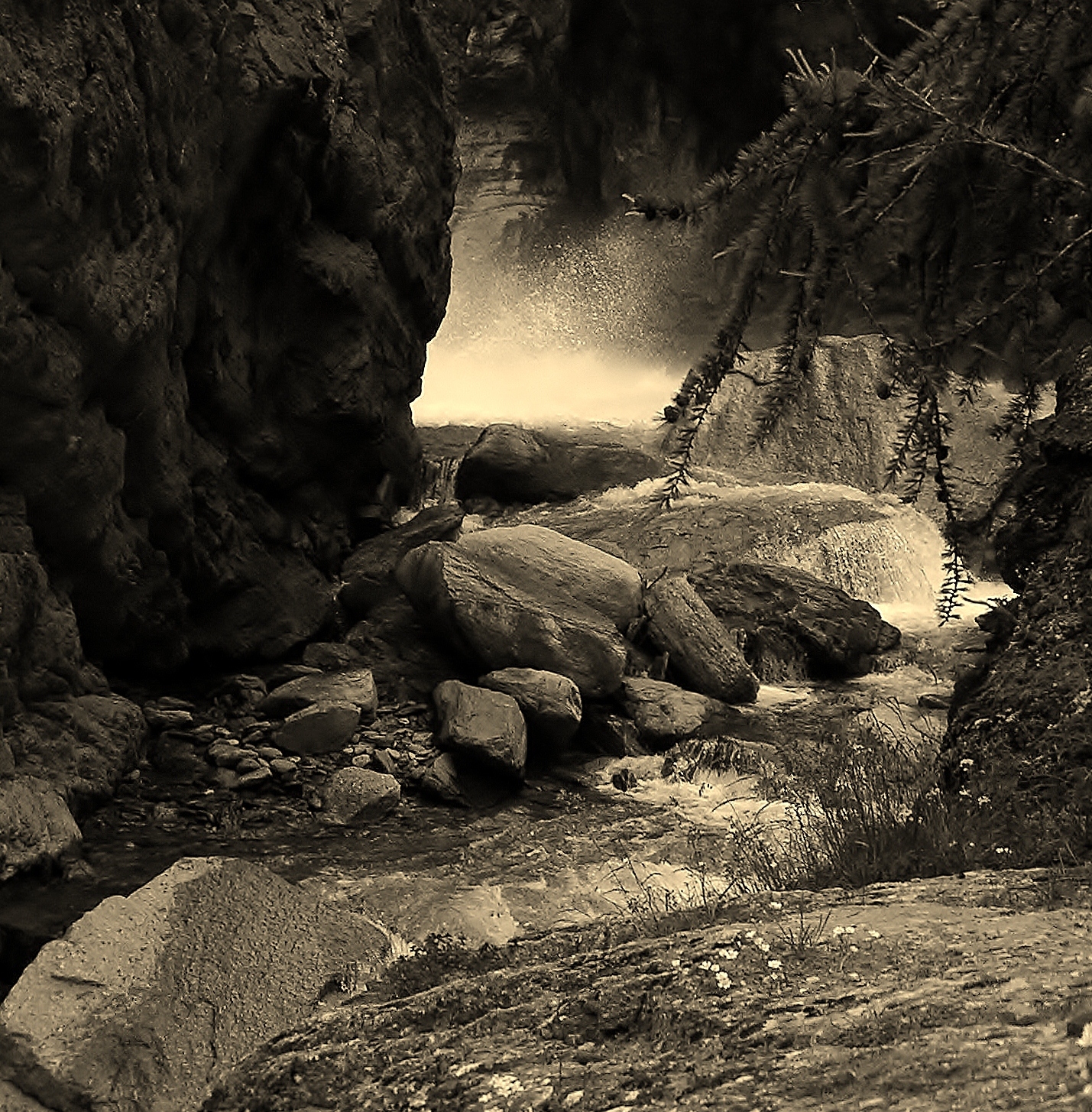 The water between the rocks