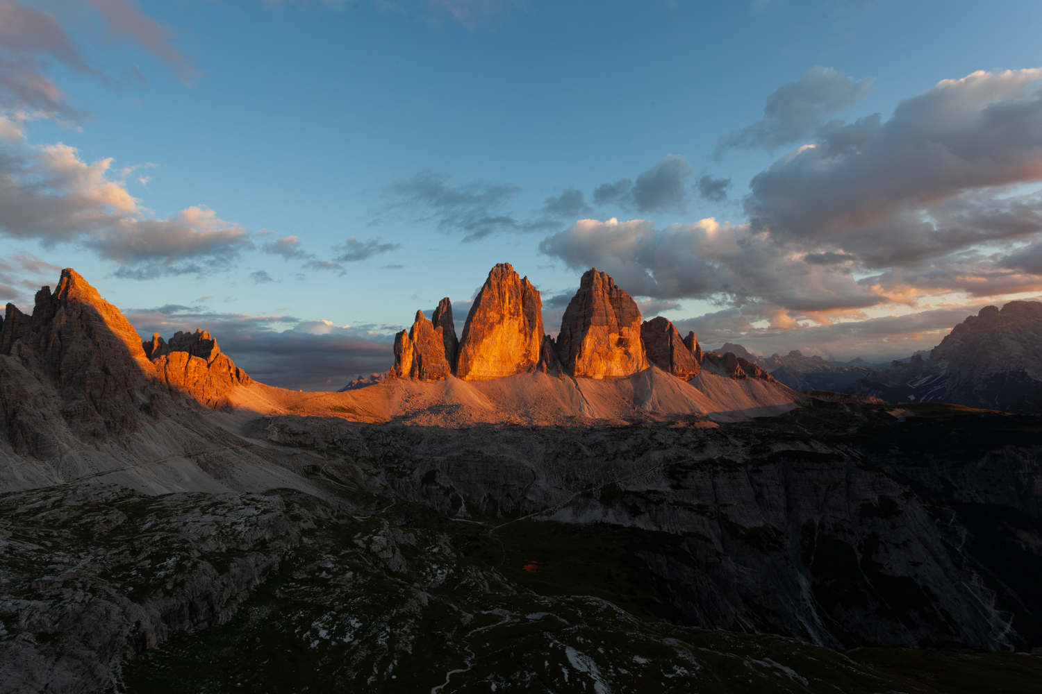 tre cime di lavaredo di fuoco